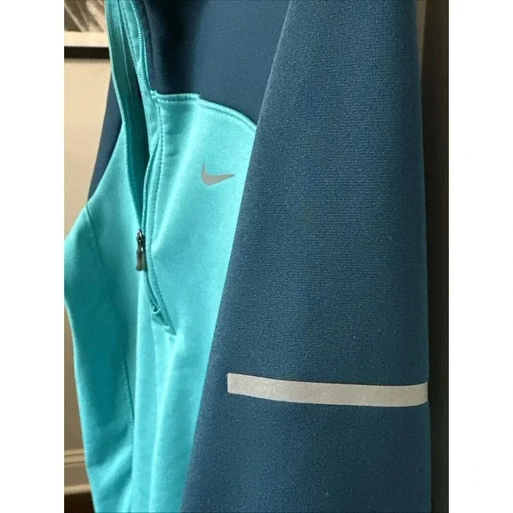 Nike Running Women’s (L) 1/4 Zip Pull Over Dri Fit Teal/Light Green Cap Hoodie